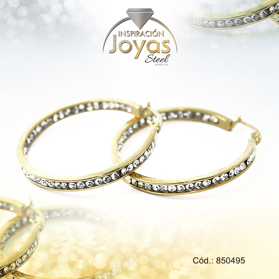 Argolla de Acero Aleación Micro Circón Dorado Círculo - 850495