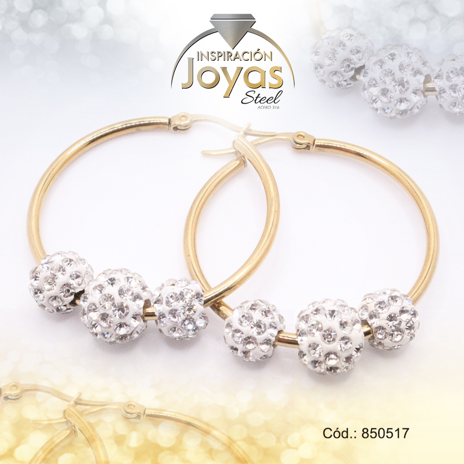 Argolla de Acero Aleación Micro Circón Dorado Círculo - 850517