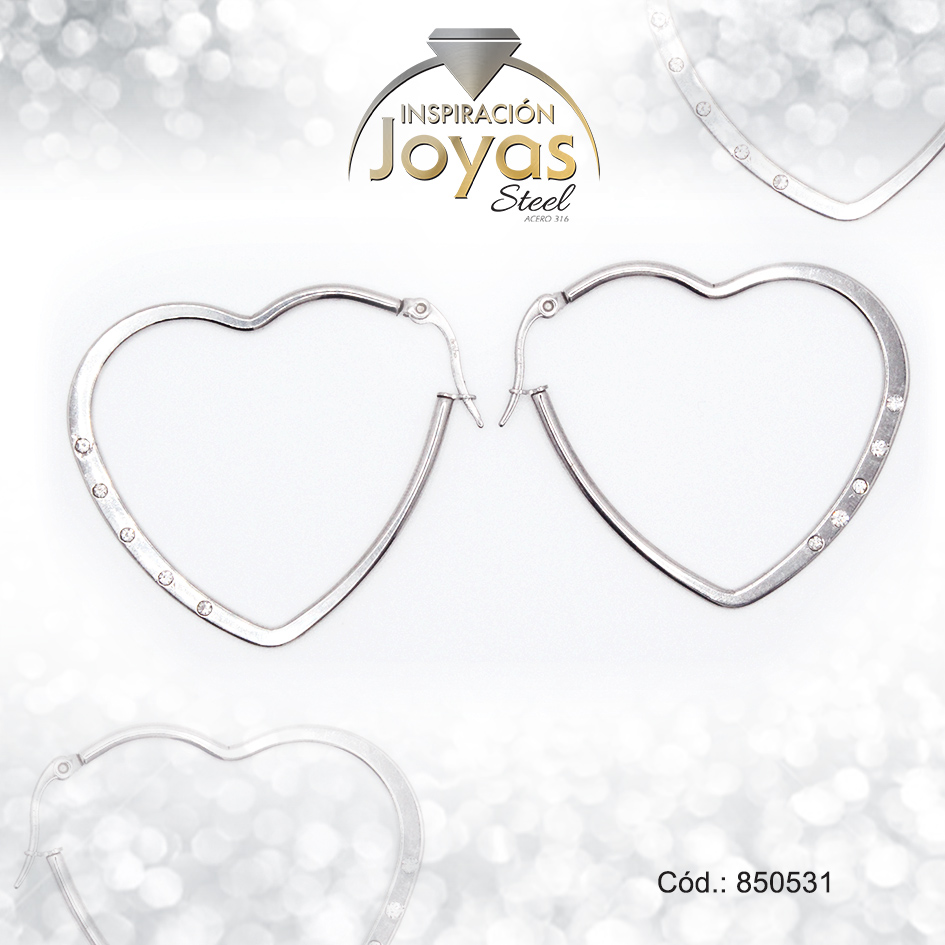 Argolla de Acero Circón Plateado Corazón - 850531