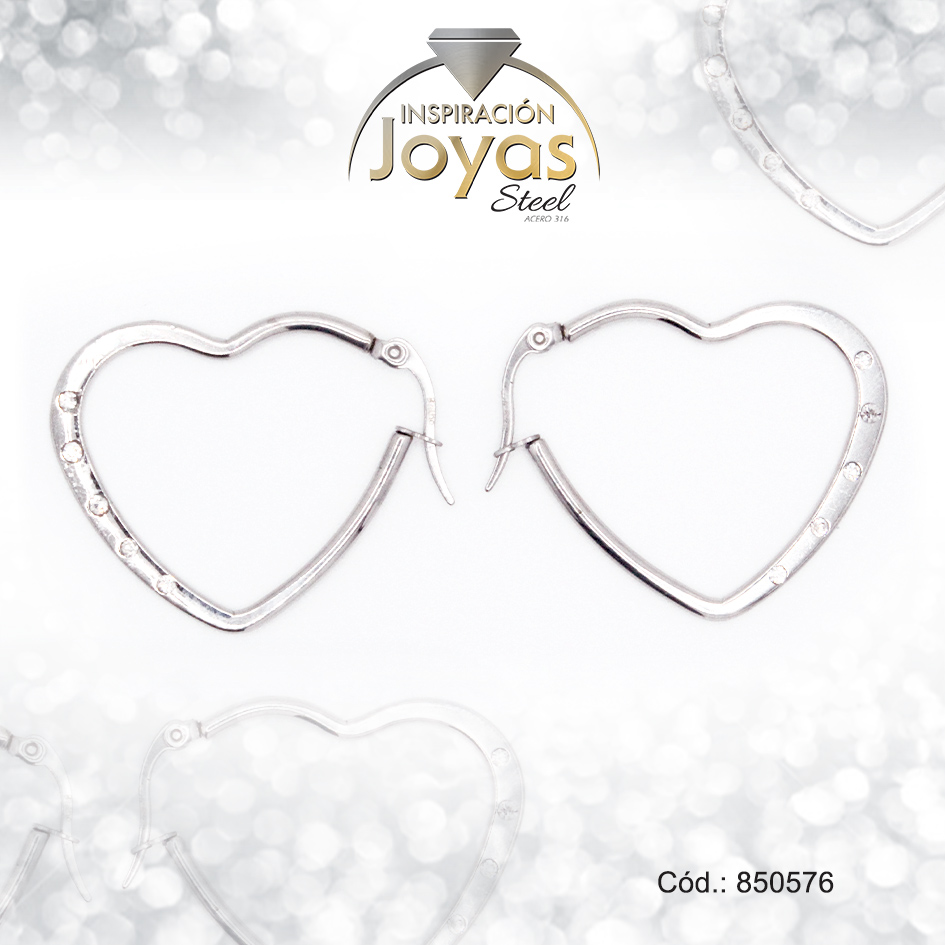 Argolla de Acero Circón Plateado Corazón - 850576