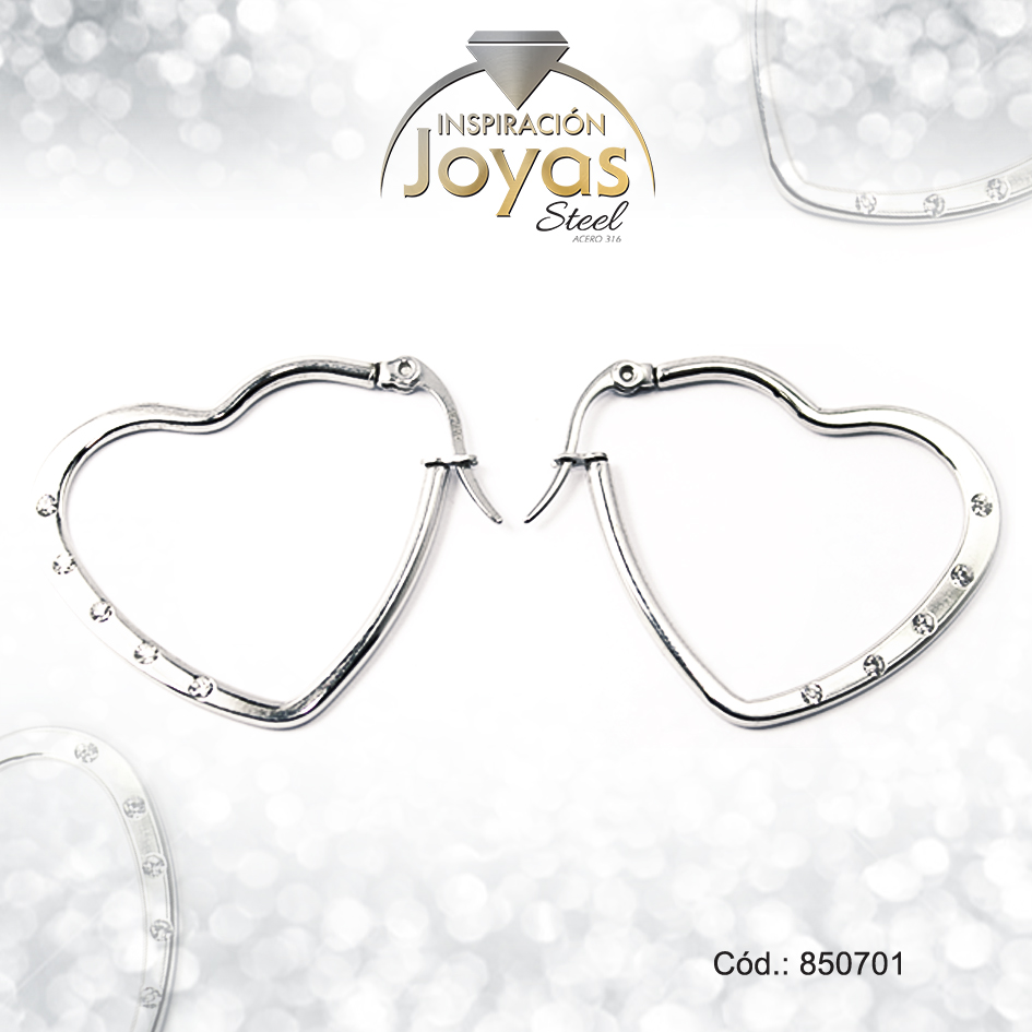 Argolla de Acero Circón Plateado Corazón - 850701