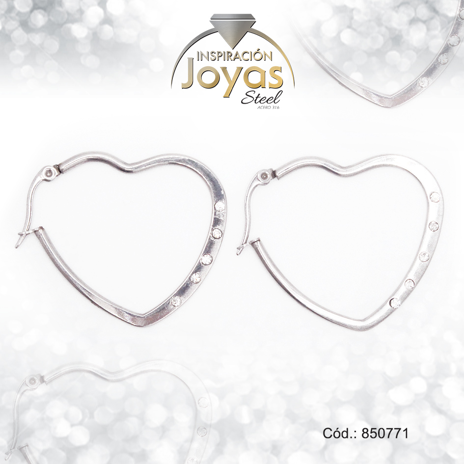 Argolla de Acero Circón Plateado Corazón - 850771