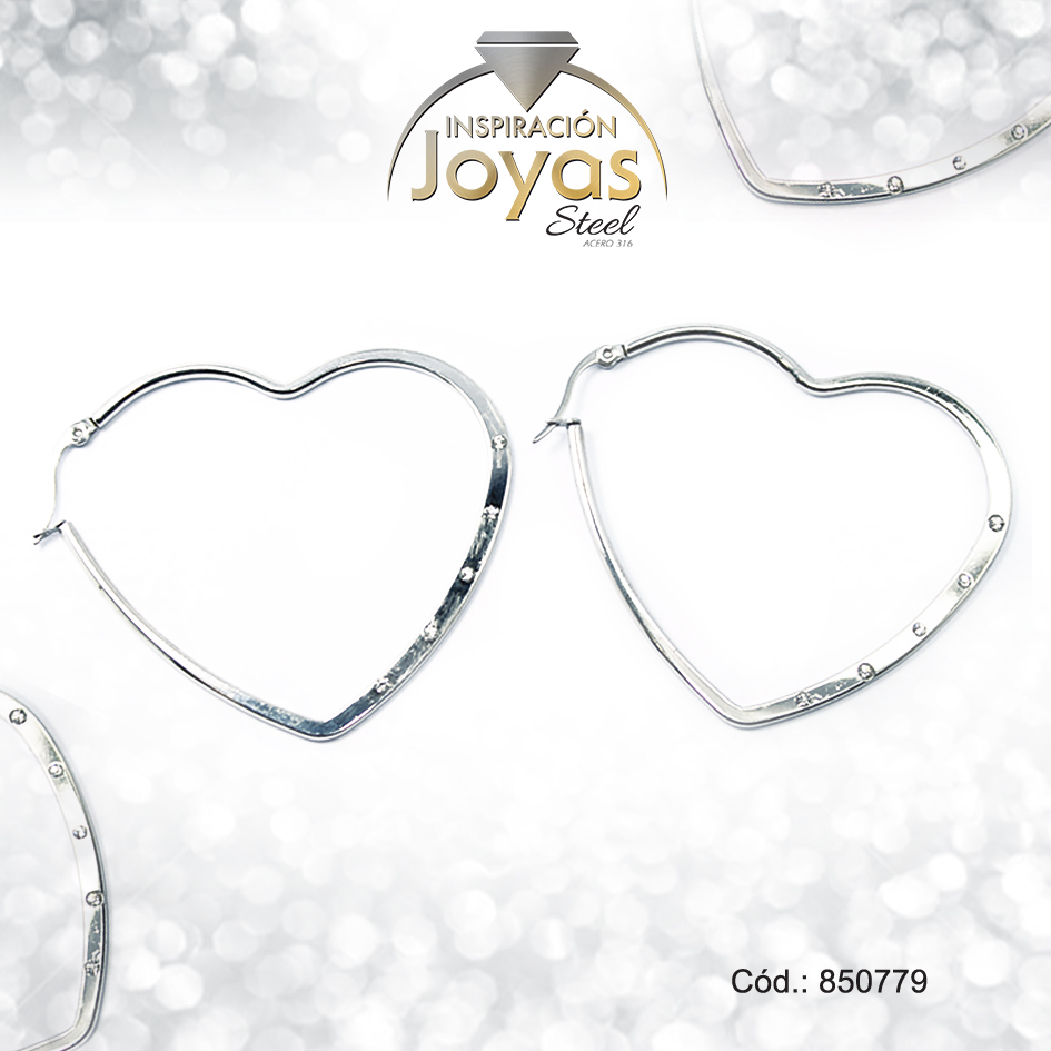 Argolla de Acero Circón Plateado Corazón - 850779