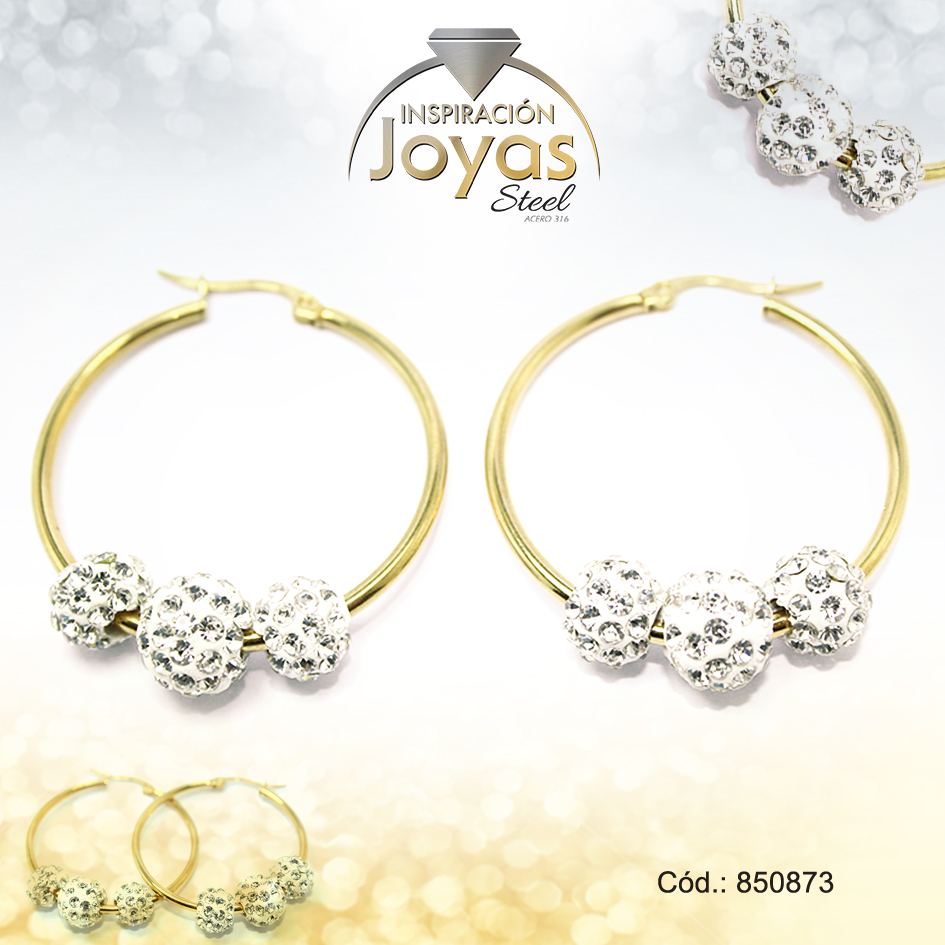 Argolla de Acero Aleación Micro Circón Dorado Círculo - 850873
