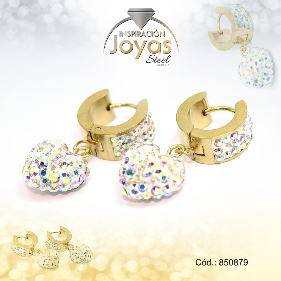 Argolla de Acero Colgante Micro Circón Dorado Corazón - 850879