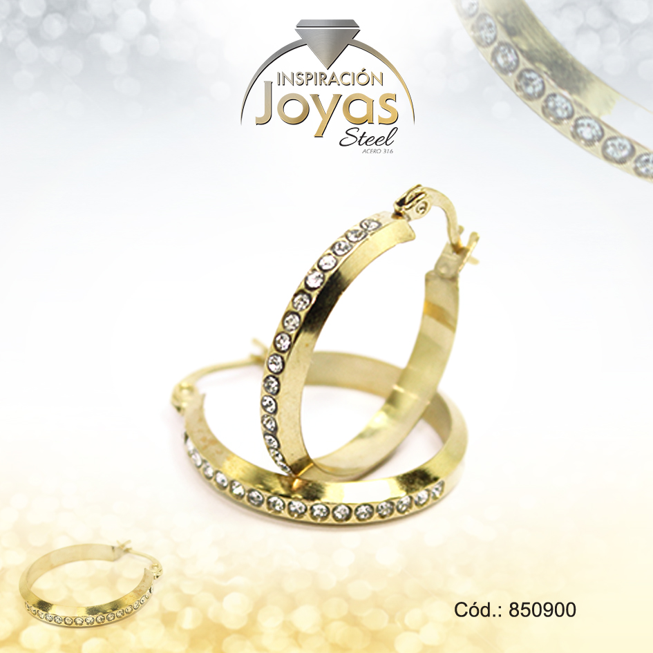 Argolla de Acero Aleación Micro Circón Dorado Círculo - 850900