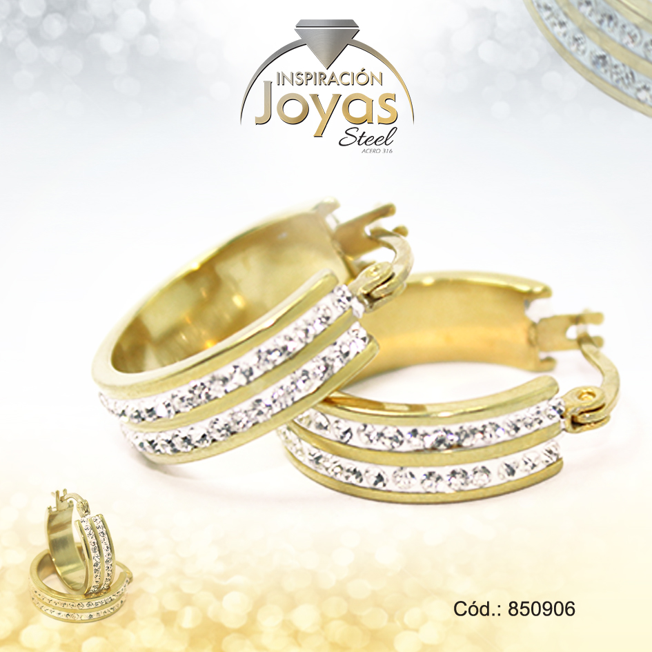 Argolla de Acero Aleación Micro Circón Dorado Círculo - 850906