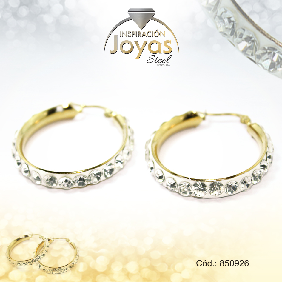 Argolla de Acero Aleación Micro Circón Dorado Círculo - 850926
