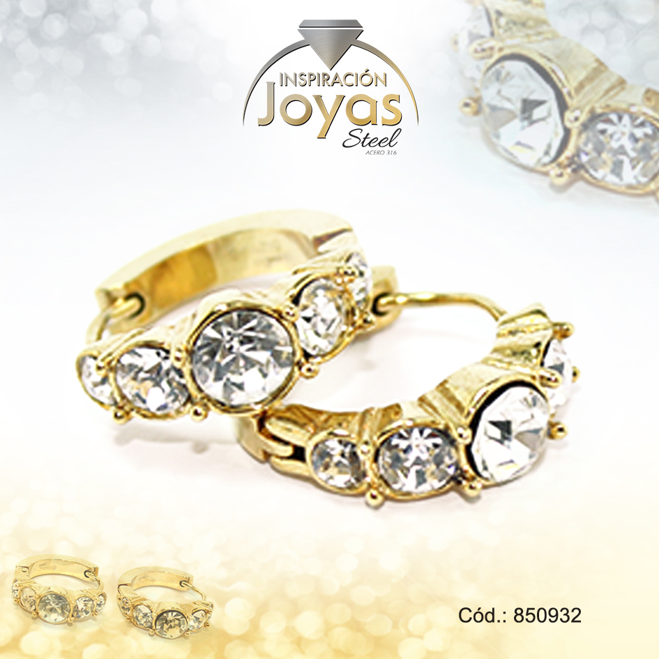 Argolla de Acero Aleación Circón Dorado Círculo - 850932