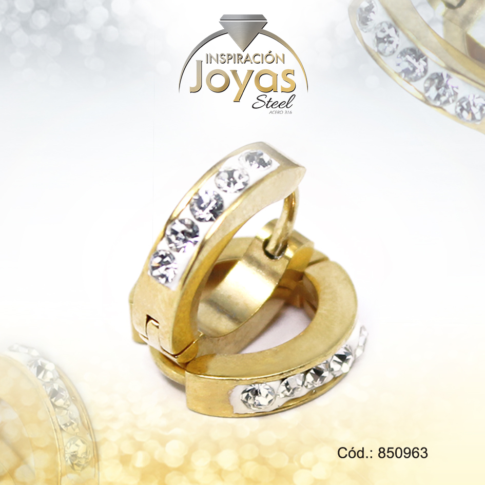 Argolla de Acero Huggies con Circón Dorado Círculo - 850963