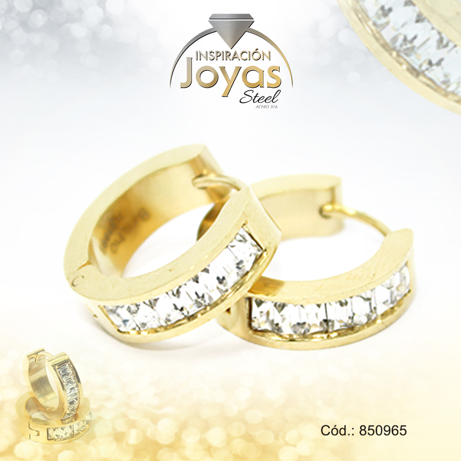 Argolla de Acero Huggies con Circón Dorado Círculo - 850965