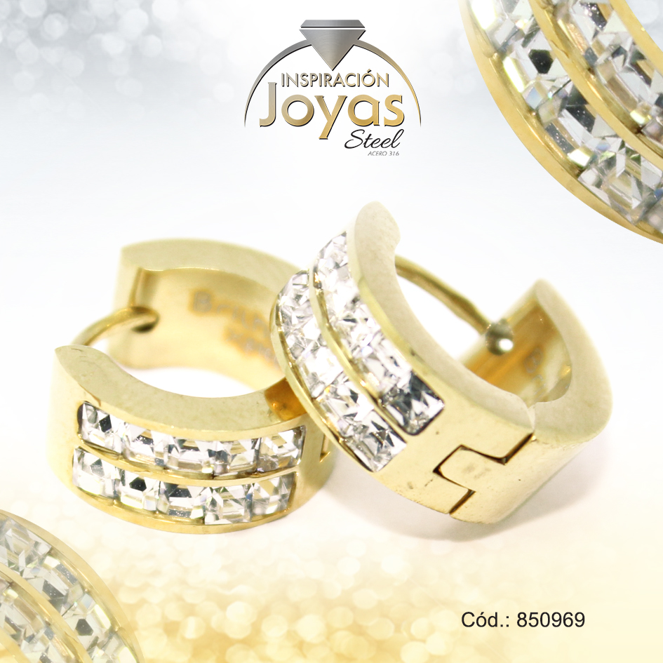 Argolla de Acero Huggies con Circón Dorado Círculo - 850969