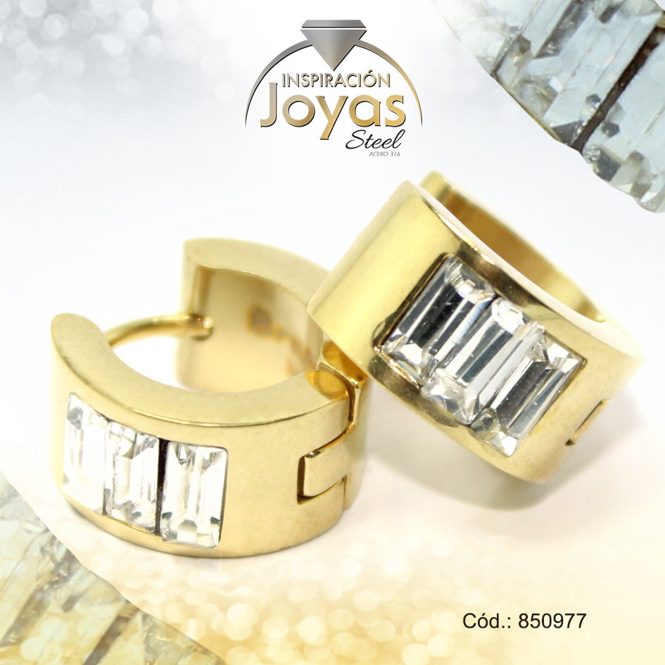 Argolla de Acero Huggies con Circón Dorado Círculo - 850977