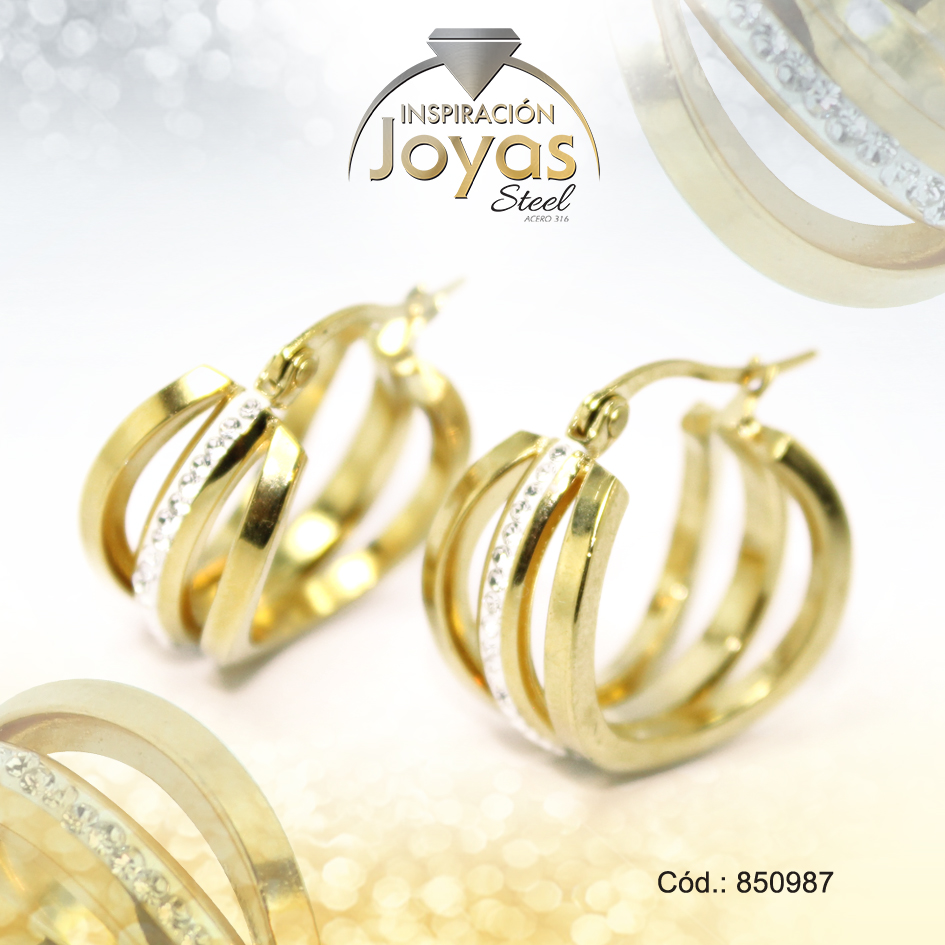 Argolla de Acero Aleación Micro Circón Dorado Círculo - 850987