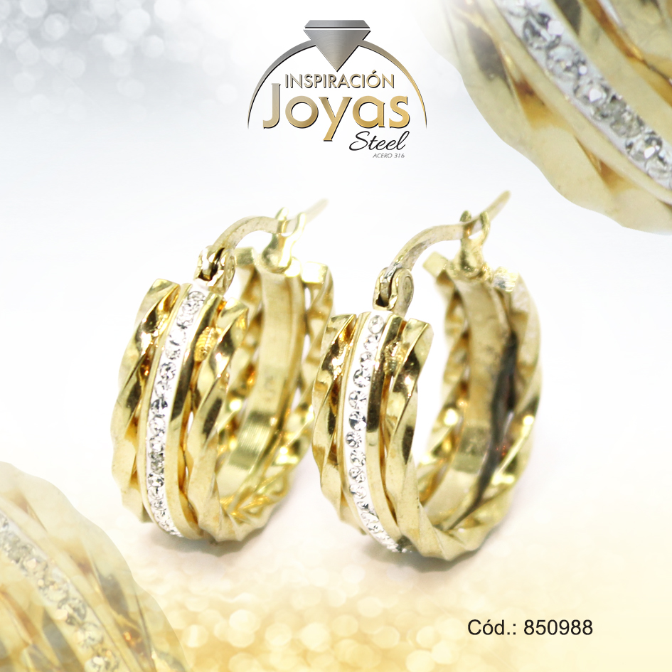 Argolla de Acero Aleación Micro Circón Dorado Círculo - 850988