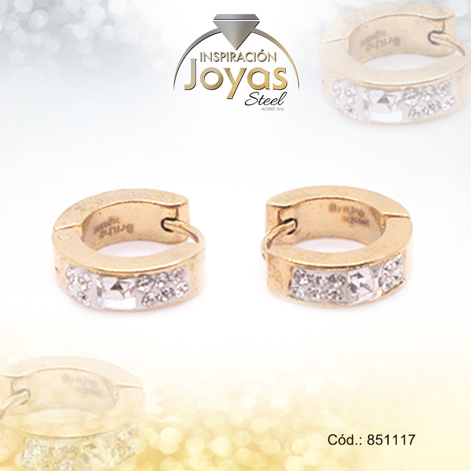 Argolla de Acero Huggies con Circón Dorado Círculo - 851117