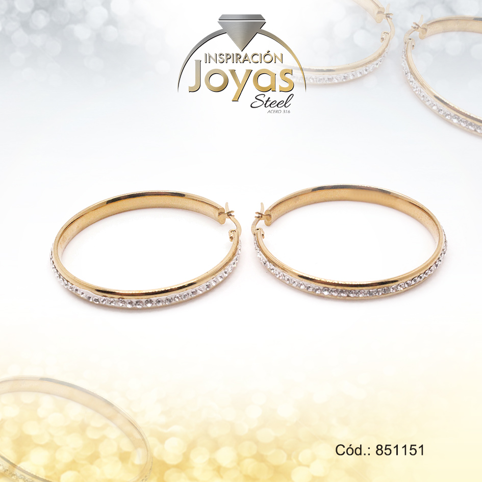 Argolla de Acero Aleación Micro Circón Dorado Círculo - 851151