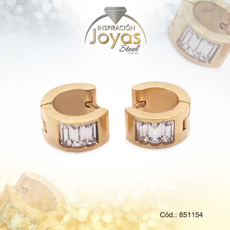 Argolla de Acero Huggies con Circón Dorado Círculo - 851154