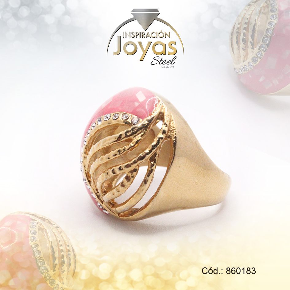 Anillo de Acero Variado Esmalte Dorado Talla 6 - 860183