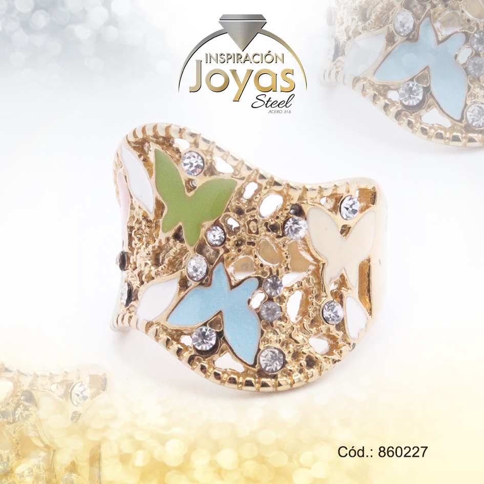 Anillo de Acero Variado Esmalte Dorado Talla - 860227