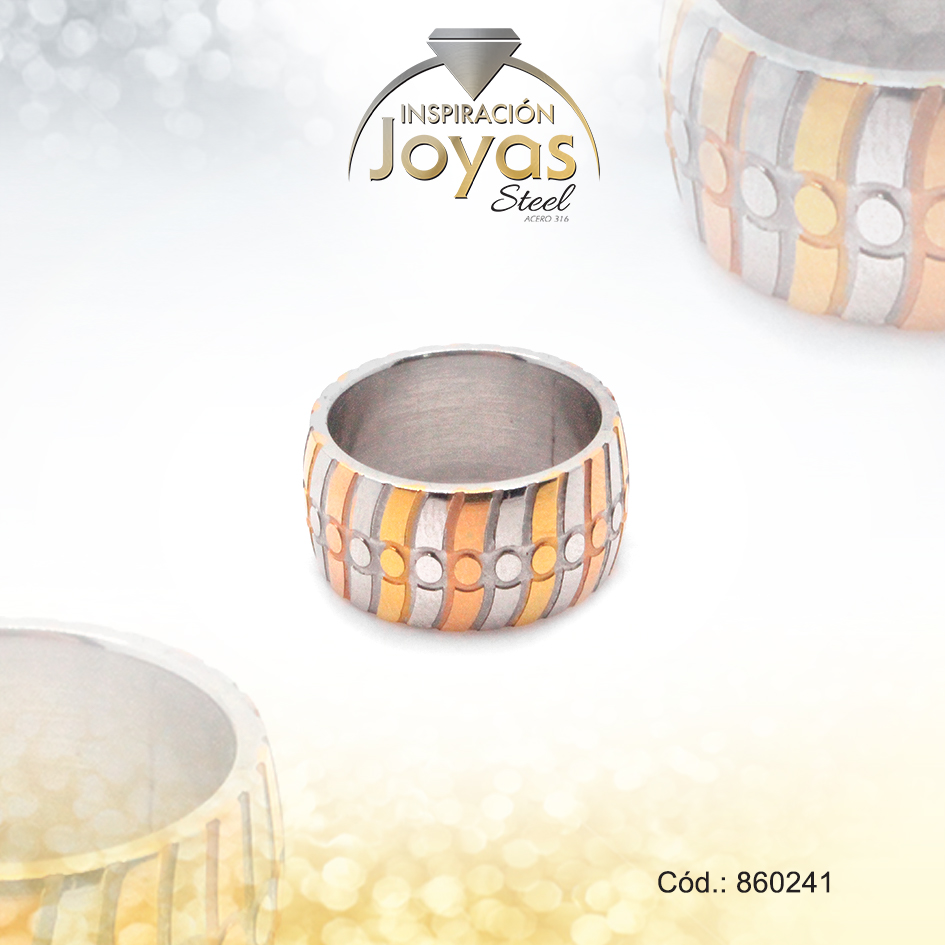 Anillo de Acero Matrimonio 3 Tonos Línea Talla 6 - 860241