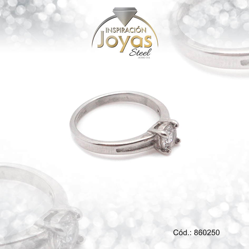 Anillo de Acero Solitario Circón Plateado Círculo Talla 9 - 860250