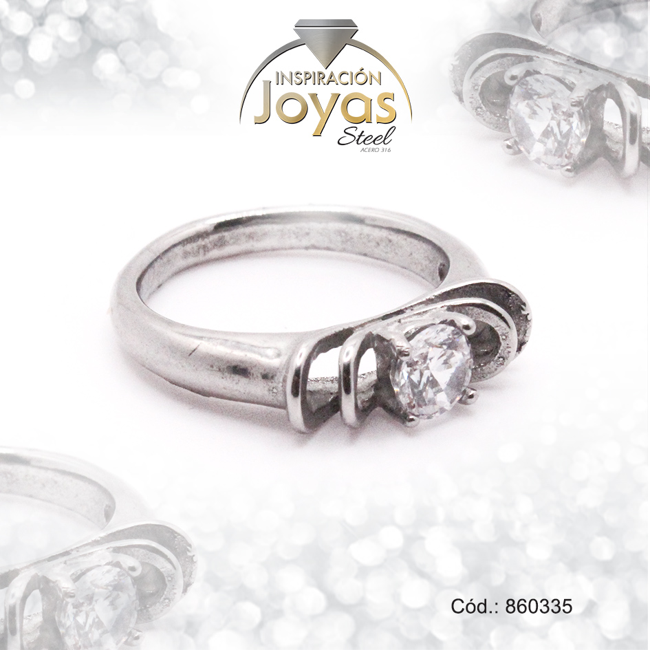 Anillo de Acero Solitario Circón Plateado Círculo Talla 6 - 860335