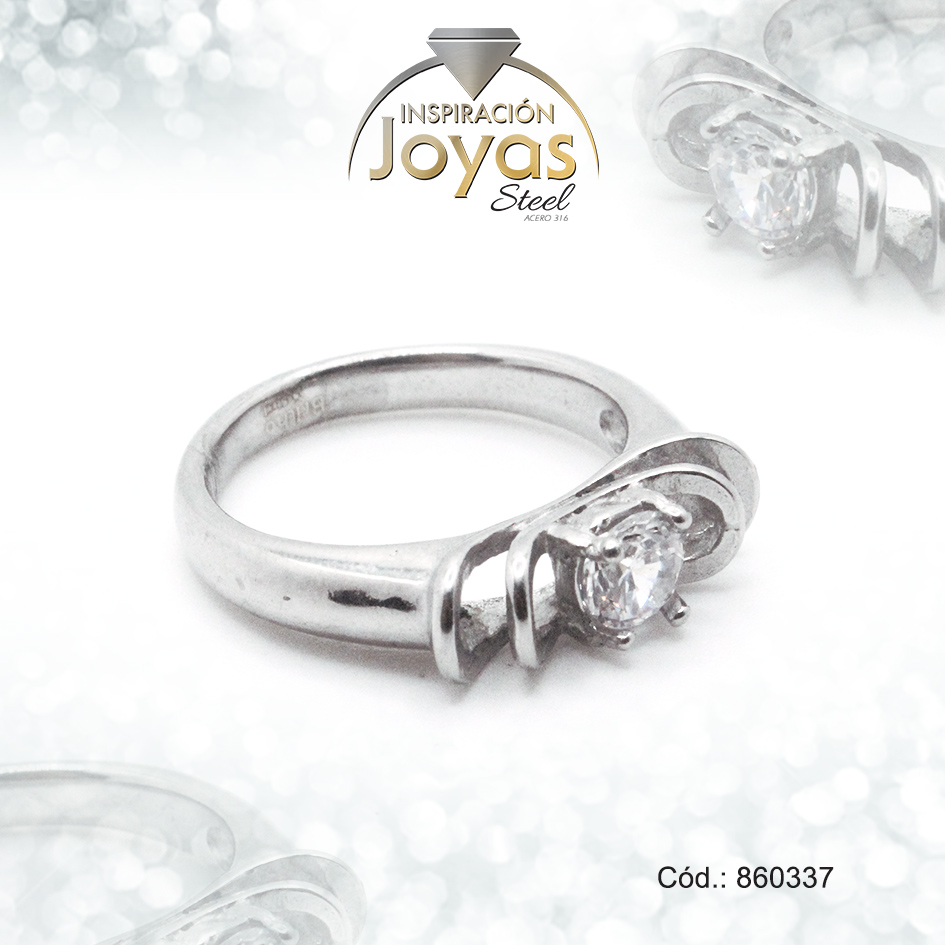 Anillo de Acero Solitario Circón Plateado Círculo Talla 8 - 860337