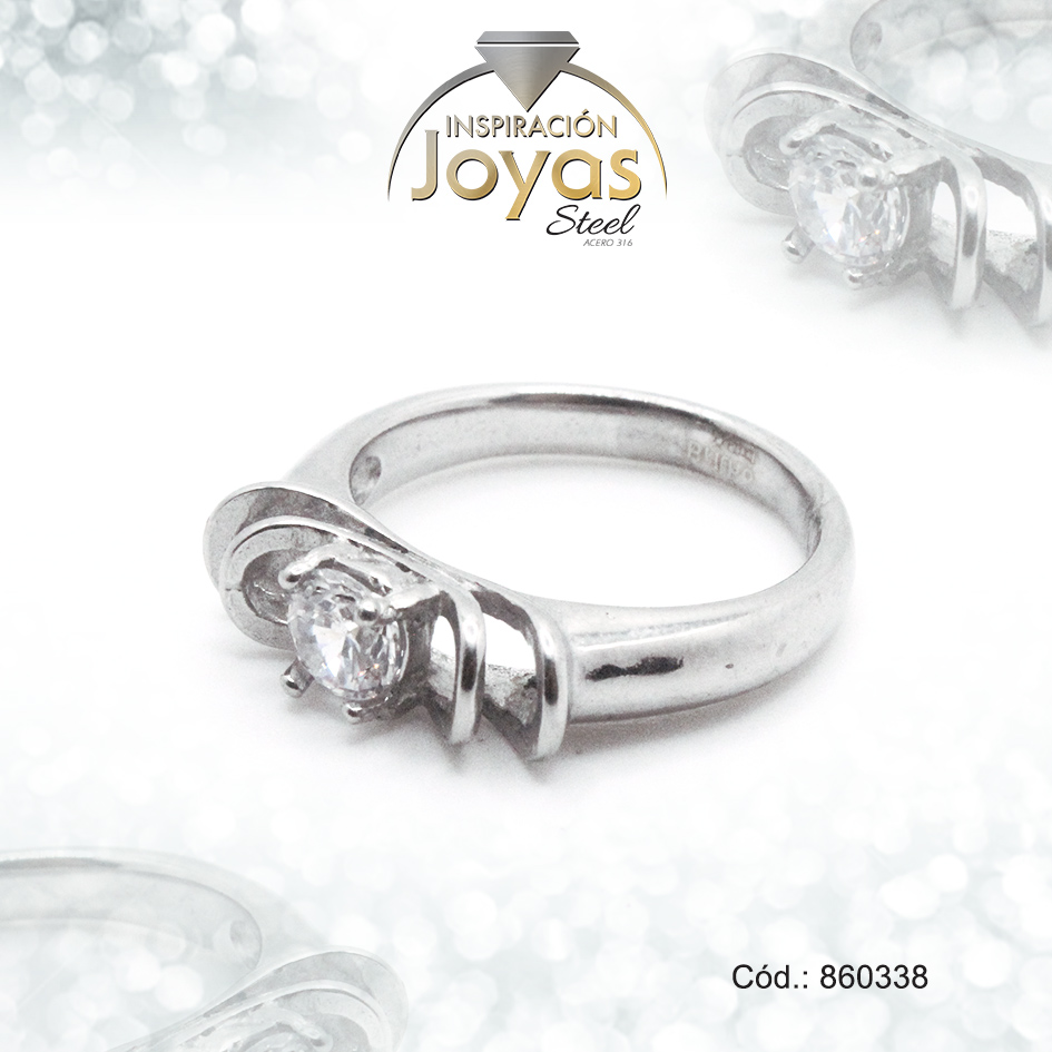 Anillo de Acero Solitario Circón Plateado Círculo Talla 9 - 860338