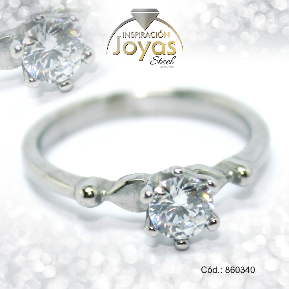 Anillo de Acero Solitario Circón Plateado Círculo Talla 6 - 860340