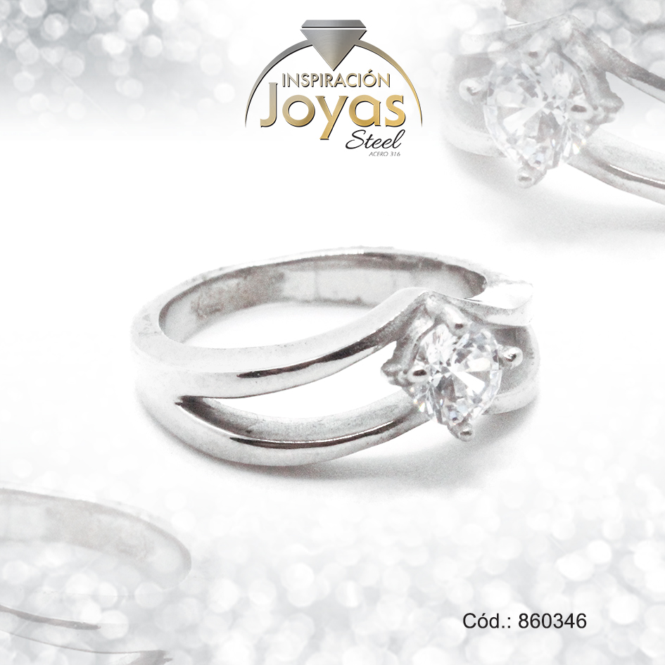 Anillo de Acero Solitario Circón Plateado Círculo Talla 7 - 860346