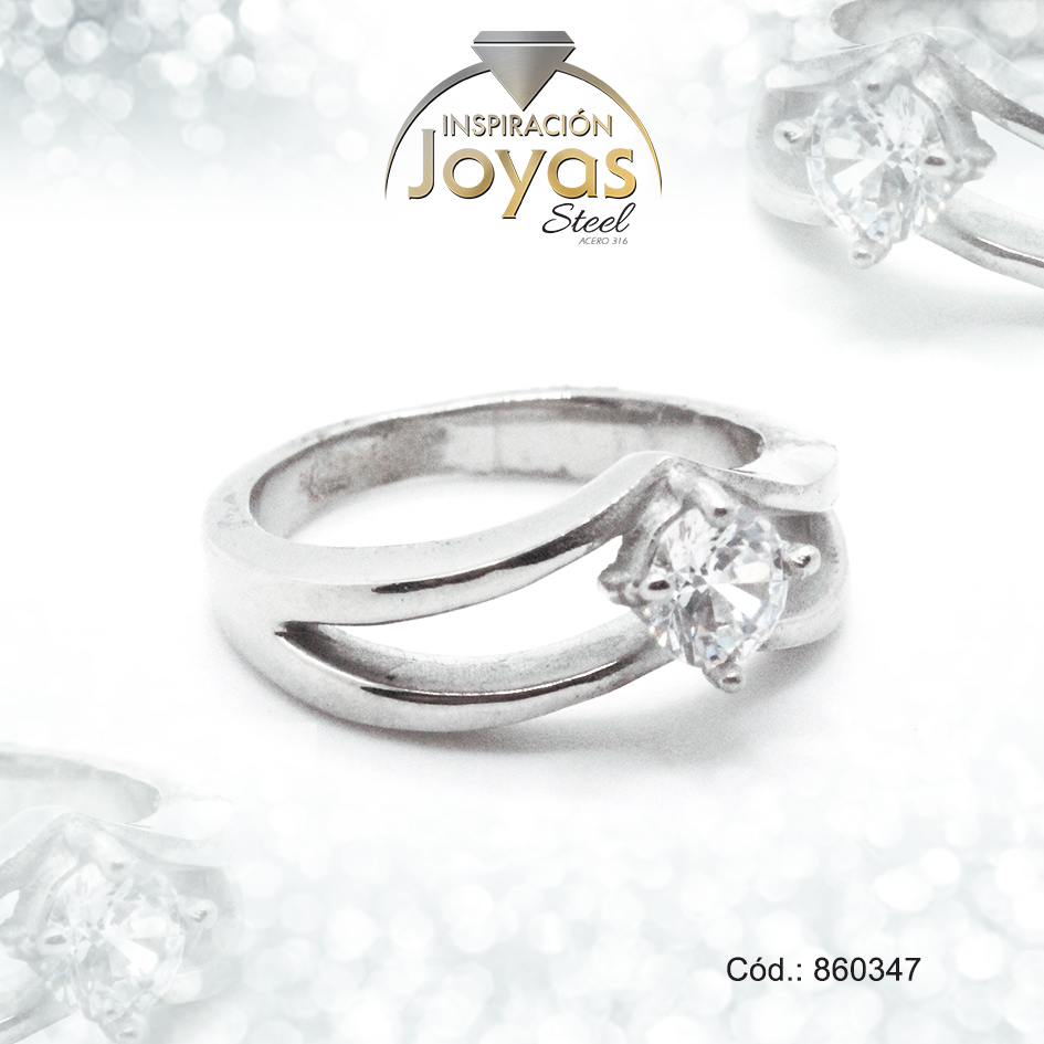 Anillo de Acero Solitario Circón Plateado Círculo Talla 8 - 860347