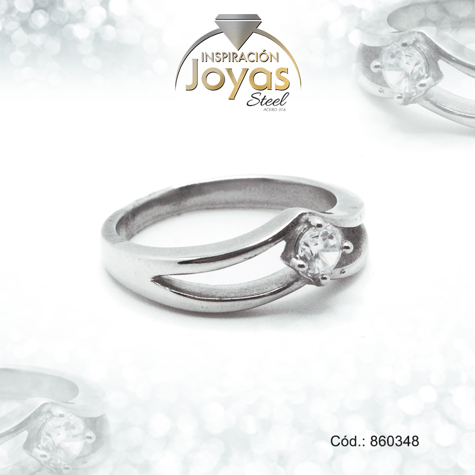 Anillo de Acero Solitario Circón Plateado Círculo Talla 9 - 860348