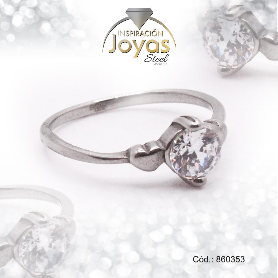 Anillo de Acero Solitario Circón Plateado Círculo Talla 9 - 860353