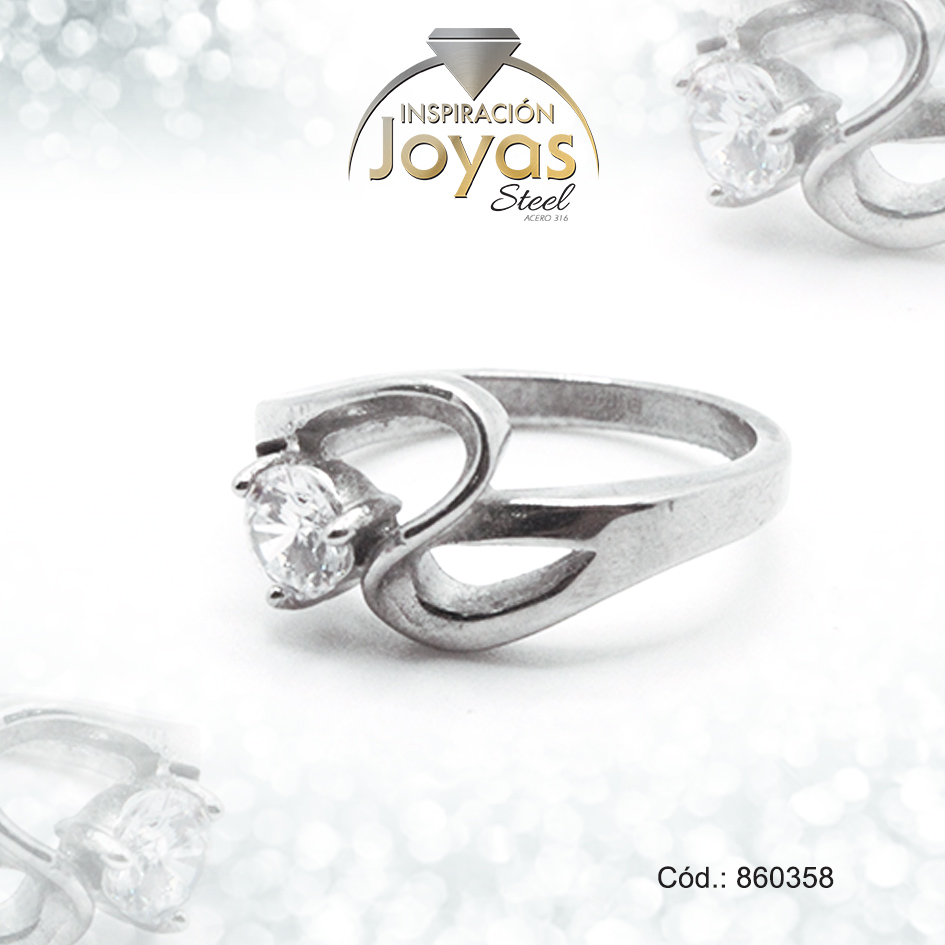 Anillo de Acero Solitario Circón Plateado Círculo Talla 9 - 860358