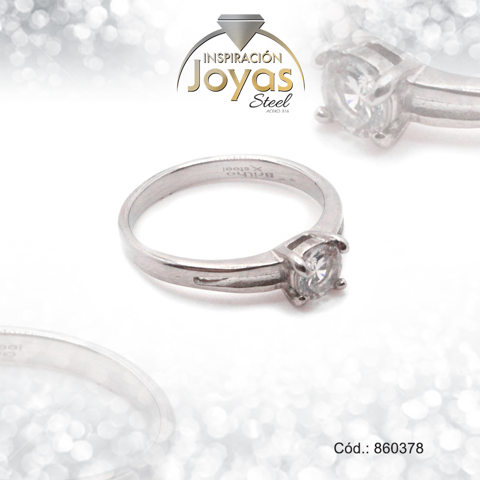 Anillo de Acero Solitario Circón Plateado Círculo Talla 9 - 860378