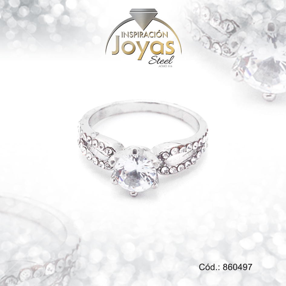 Anillo de Acero Solitario Circón Plateado Círculo Talla 8 - 860497