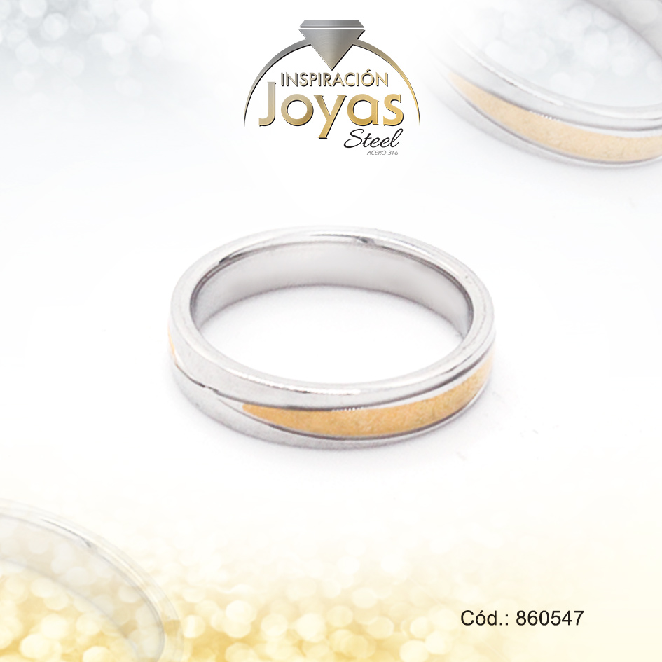 Anillo de Acero Matrimonio 2 Tonos Línea Talla 6 - 860547