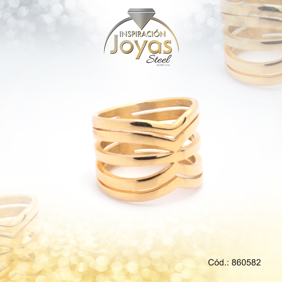 Anillo de Acero Variado Dorado Línea Talla 9 - 860582