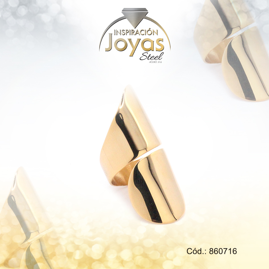 Anillo de Acero Ajustable Dorado Espiral Talla 8 - 860716
