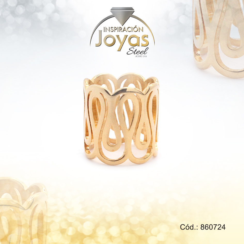 Anillo de Acero Variado Dorado Línea Talla 9 - 860724