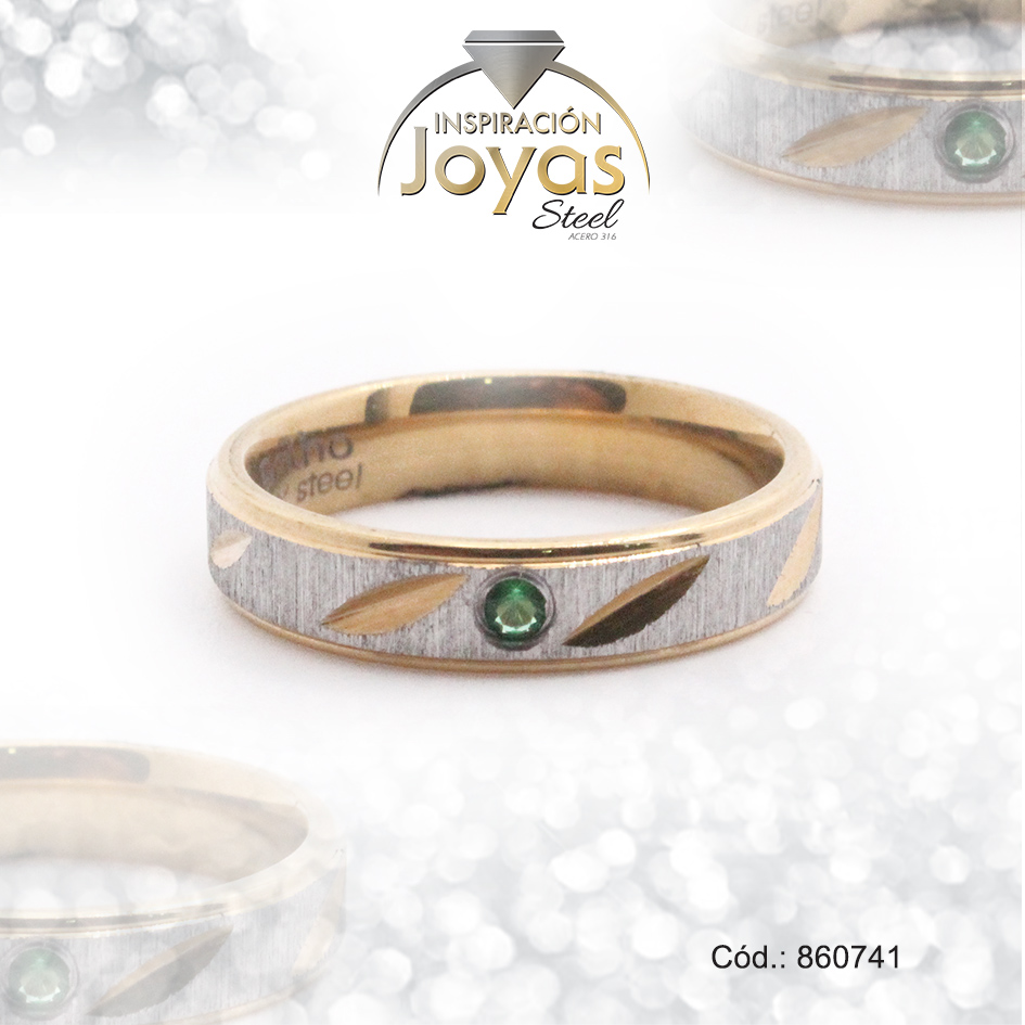 Anillo de Acero Matrimonio Circón 2 Tonos Línea Talla 10 - 860741
