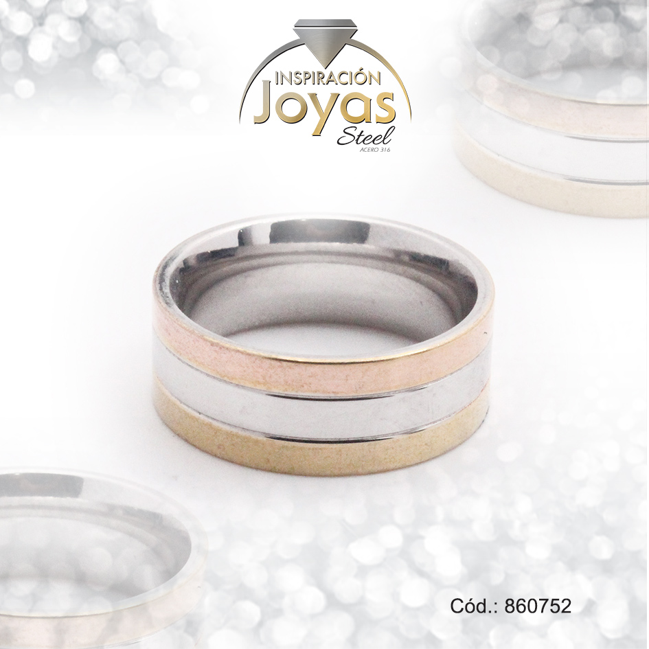Anillo de Acero Matrimonio 3 Tonos Línea Talla 12 - 860752