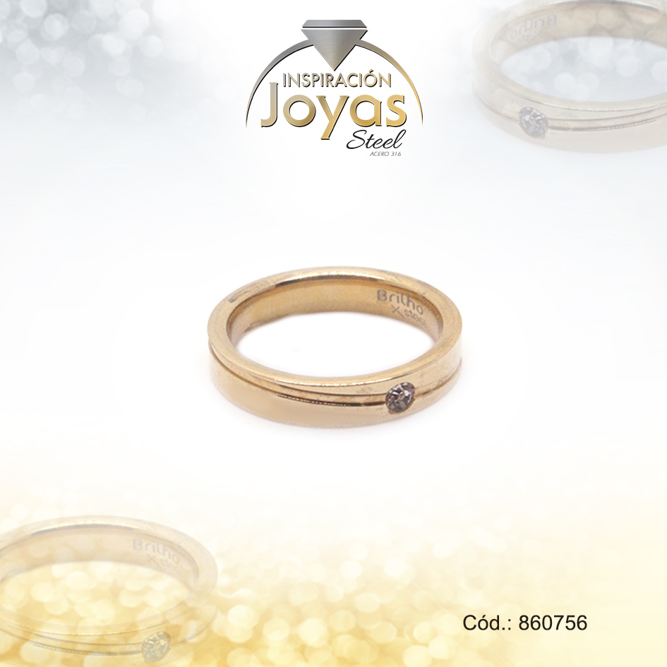 Anillo de Acero Matrimonio Circón Dorado Talla 8 - 860756