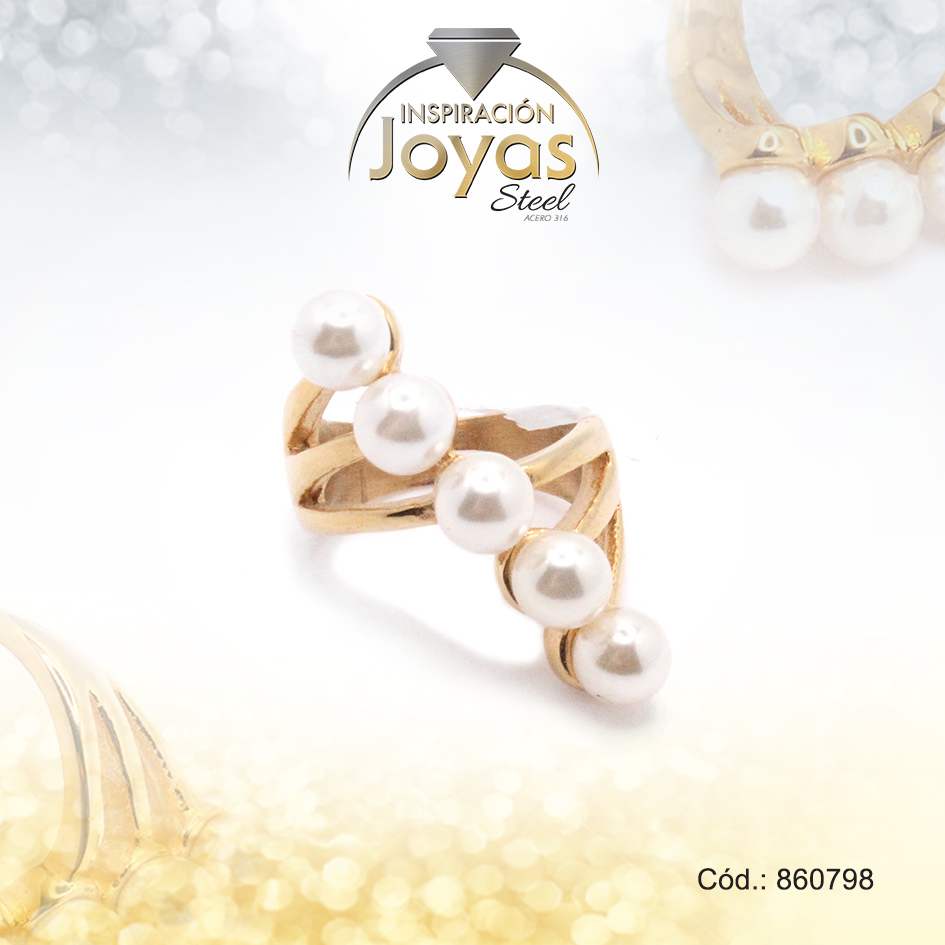 Anillo de Acero Variado Perla Dorado Múltiple Talla 8 - 860798