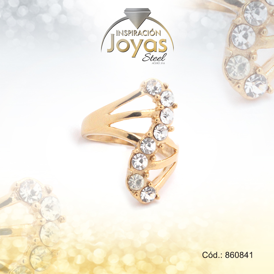 Anillo de Acero Variado Circón Dorado Múltiple Talla 8 - 860841