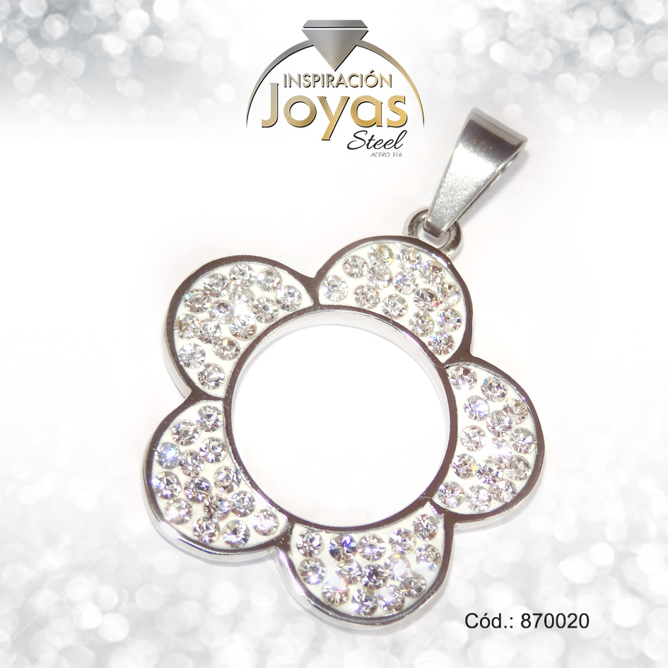 Dije de Acero Aleación Micro Circón Plateado Flor - 870020