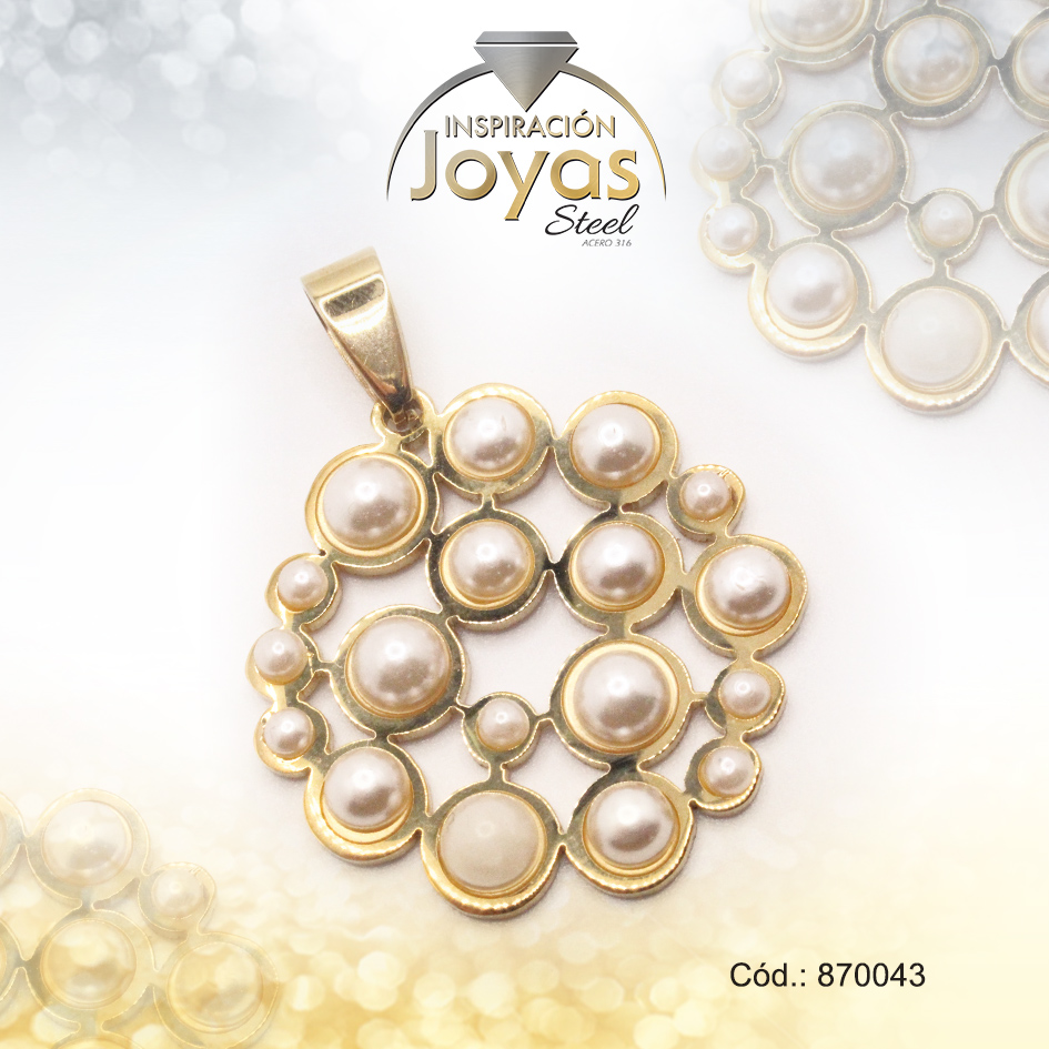 Dije de Acero Aleación Perla Dorado Círculo - 870043