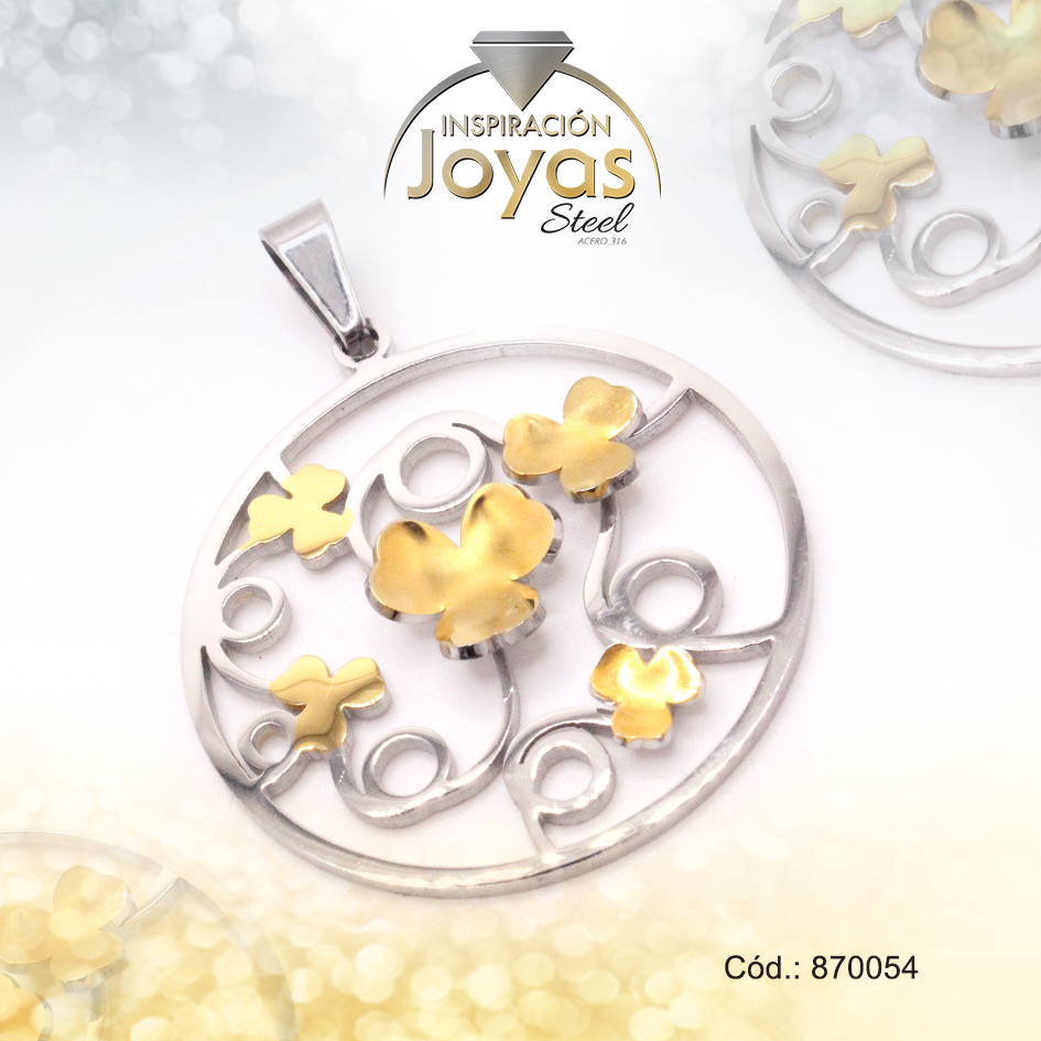 Dije de Acero Variado 2 Tonos Círculo - 870054