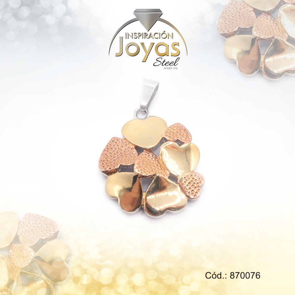 Dije de Acero Variado 3 Tonos Corazón - 870076